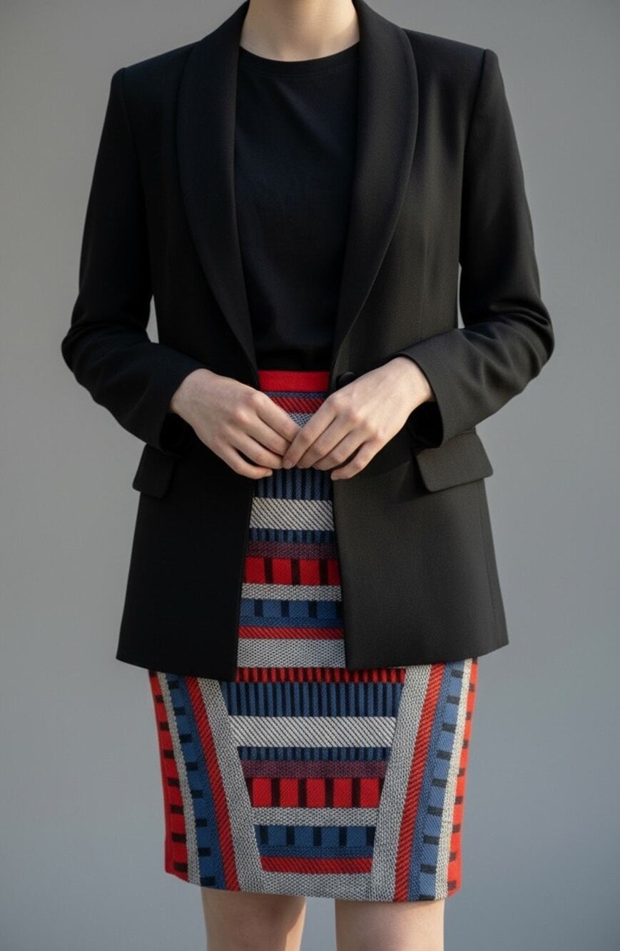Eva Franco Red Geometric Striped Pencil Skirt Size 4 Made in USA Anthropologie